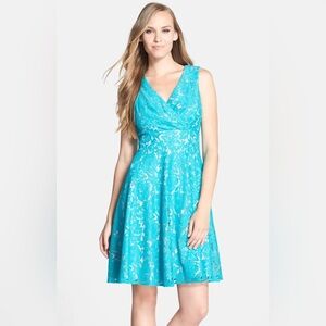 NWT Eliza J Missy Teal Turquoise Lace Flare Midi Dress Size 8